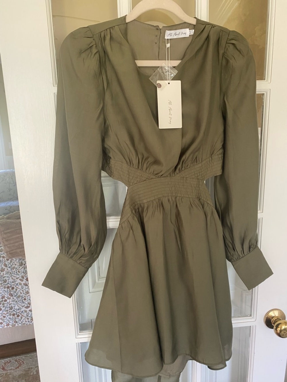 All About May - Olive Green Long Sleeve Cutout Dress